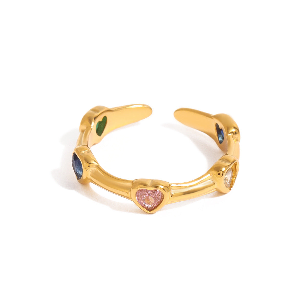 Minimalist Heart Shaped Cubic Zirconia Inlaid Plated Stainless Steel Ring for Women