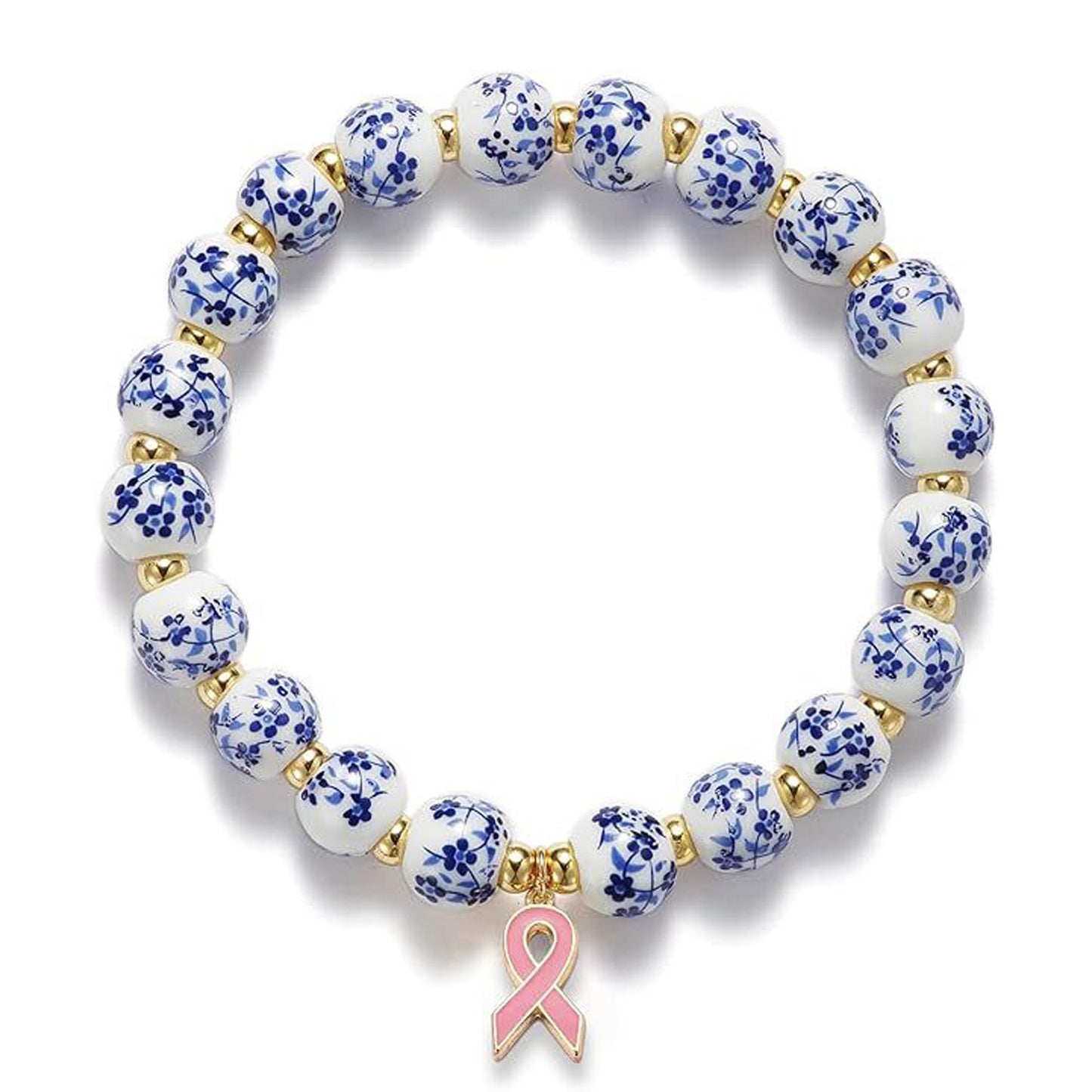 Minimalist Floral Ceramic Bow Rhinestone Beaded Elastic Bracelet for Women