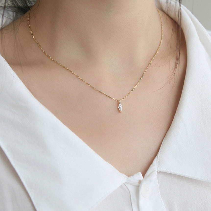 Trendy Minimalist S925 Sterling Silver 18K Gold Plated Geometric Marquise Zircon Bead Chain Necklace