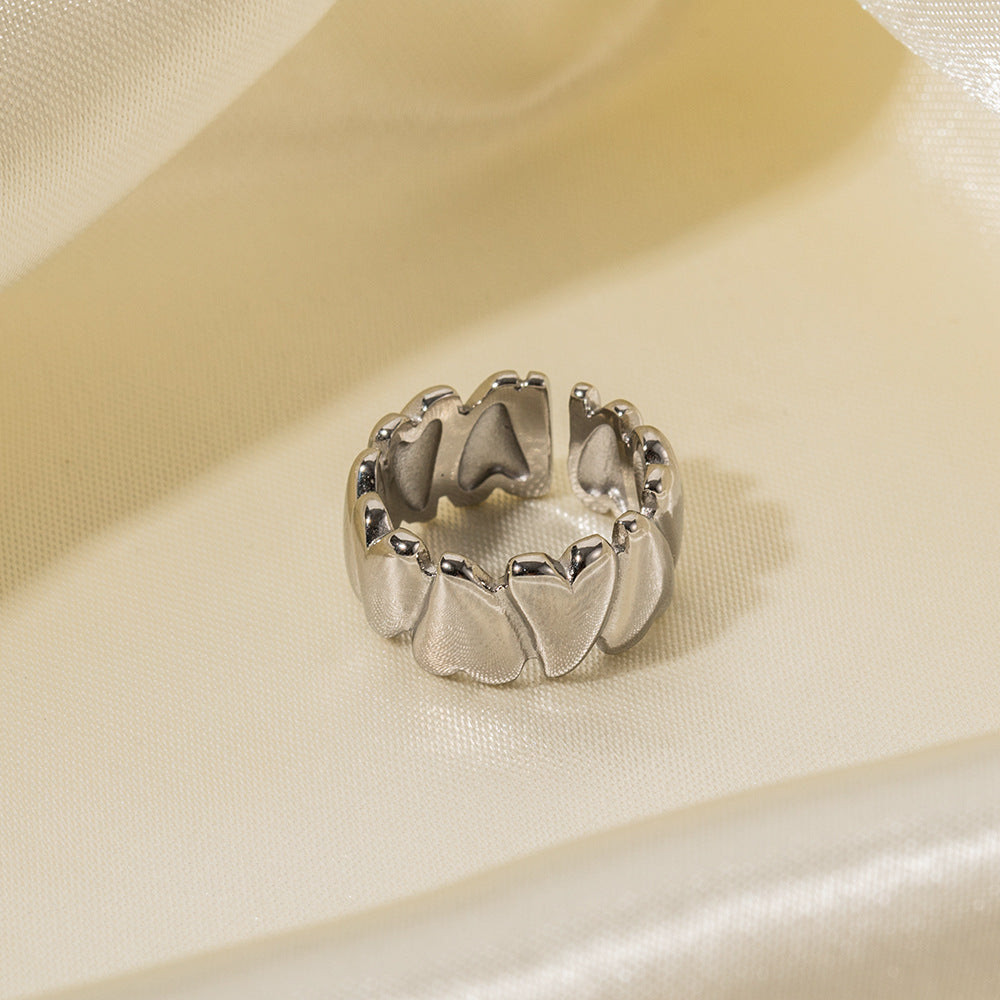 Fashion Ins Style 18K Gold Plated Stainless Steel Heart Geometric Open Ring for Women