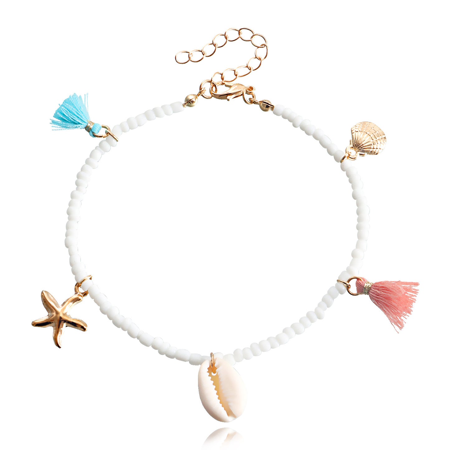 Bohemian-Style Geometric Alloy Anklet with Colorful Seed Beads and Tassel for Women Beach Shell Starfish Design