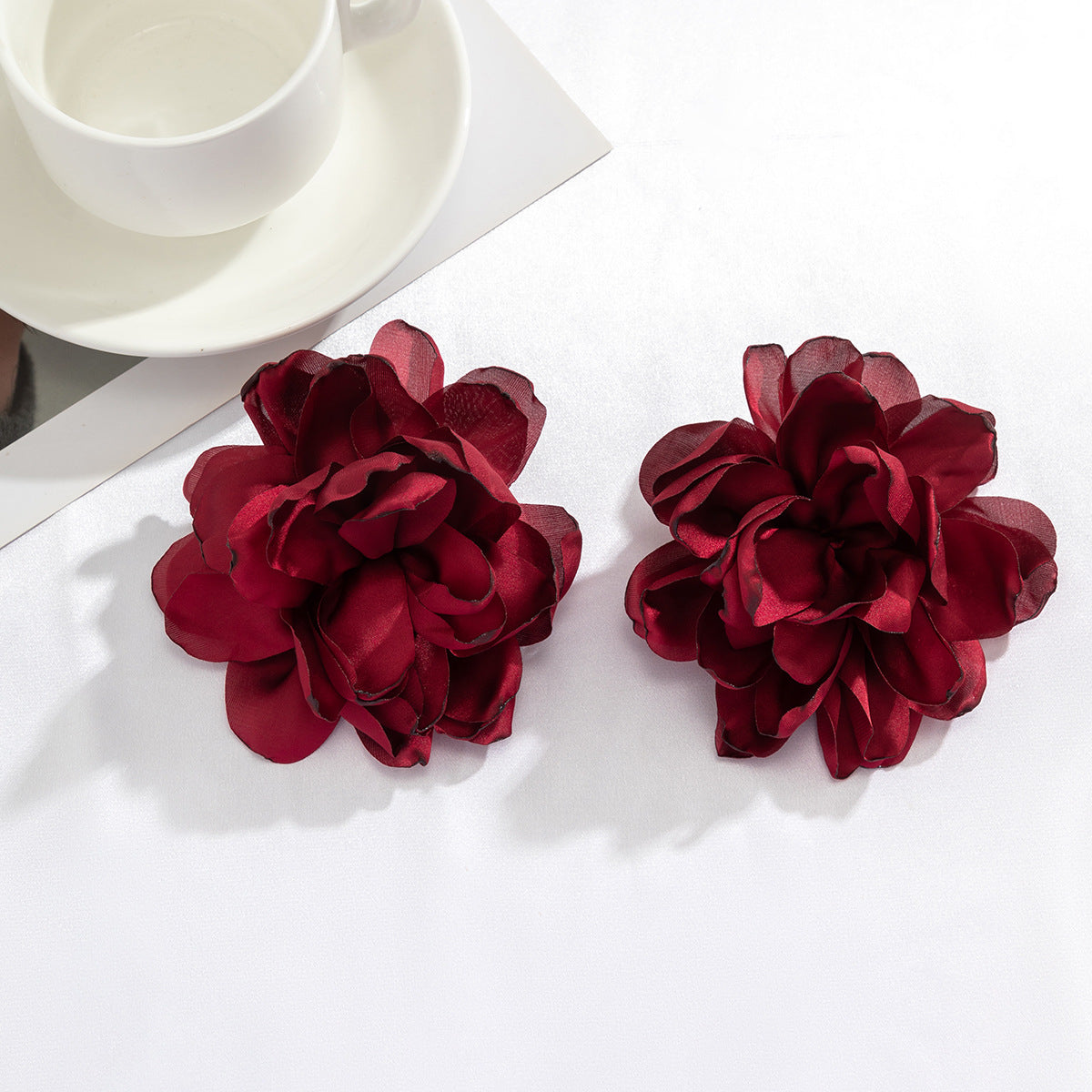 Exaggerated Silk Floral Stud Earrings for Women