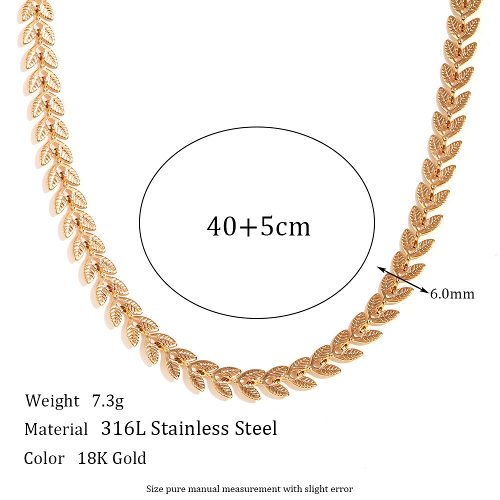 Minimalist Geometric Titanium Steel Bracelet and Anklet Set with 18K Gold Plated Leaf Pendant on Stainless Steel Chain