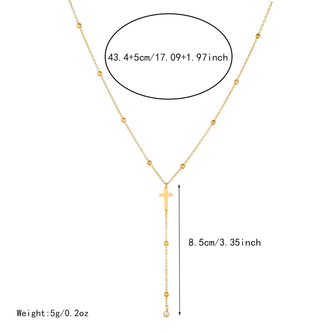 Minimalist Gold Plated Cross Stainless Steel Pendant Necklace with Tassel Ball Chain for Women