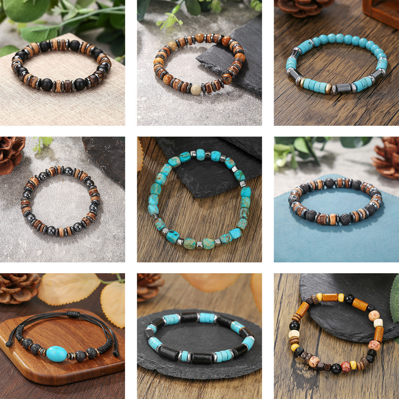 Geometric Turquoise Alloy Beaded Bracelet