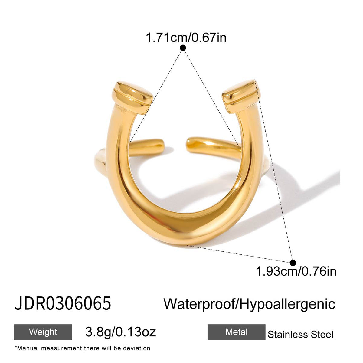 Anillo de resina con diseño de pezuña de caballo geométrica en acero de titanio con acabado chapado, joyería de mano de lujo para mujer