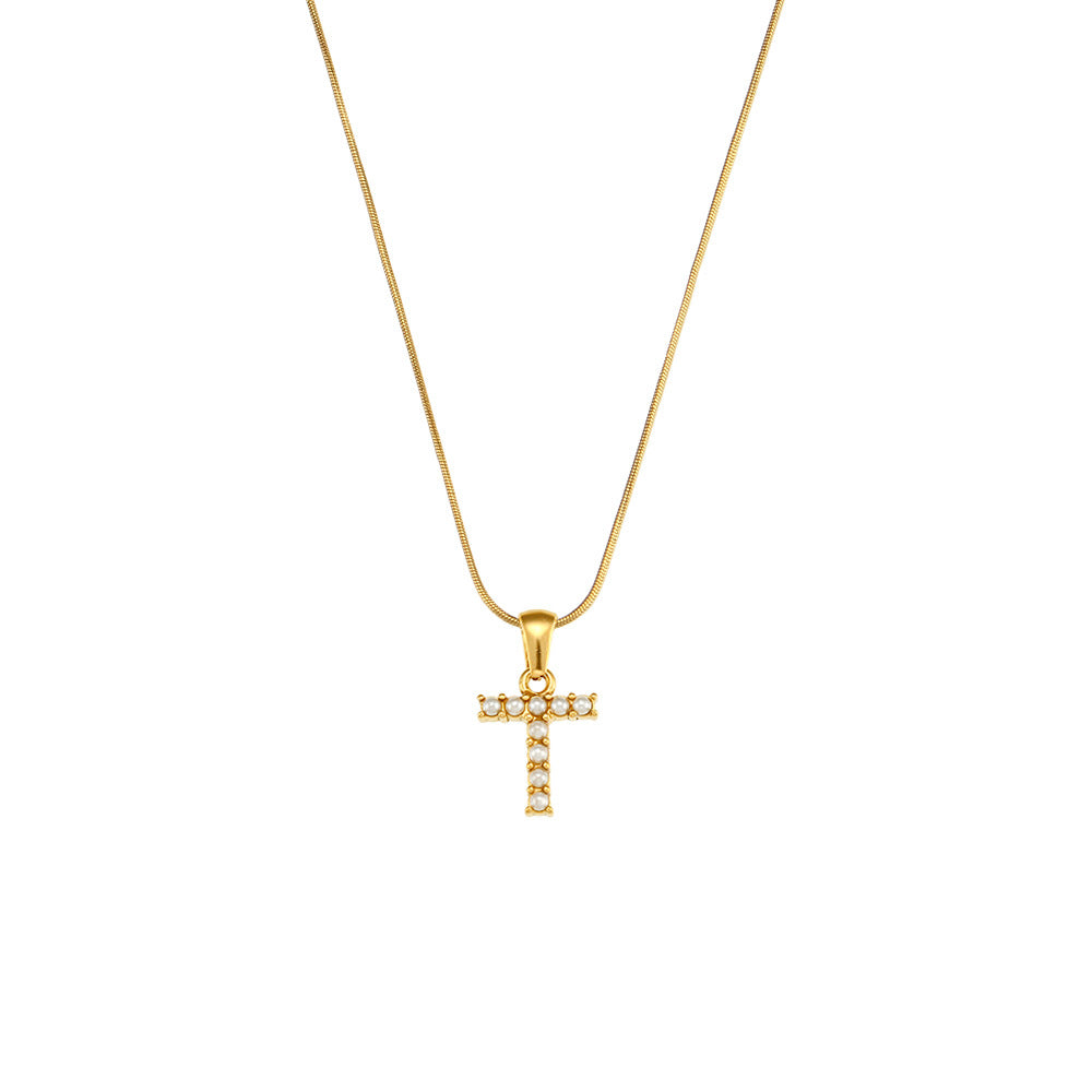 Fashionable Letter Pendant Necklace for Women Stainless Steel with 18K Gold Plating on Thin Snake Chain