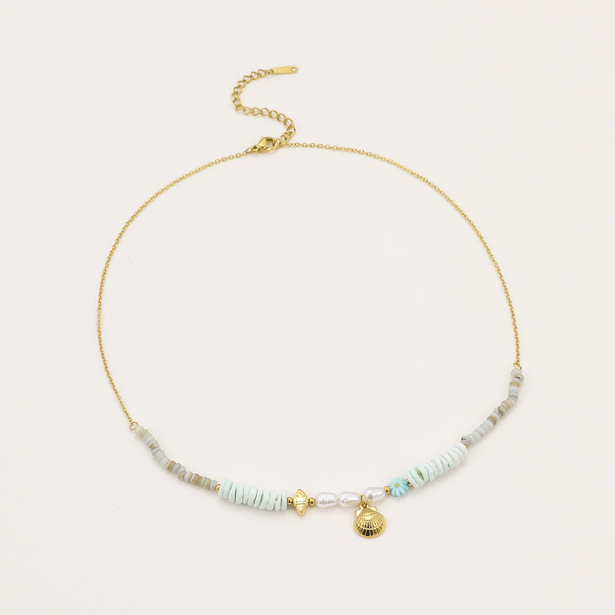 Collana da donna in acciaio inossidabile con placcatura in oro 18 carati a forma geometrica e texture a conchiglia, stile Fashion OL
