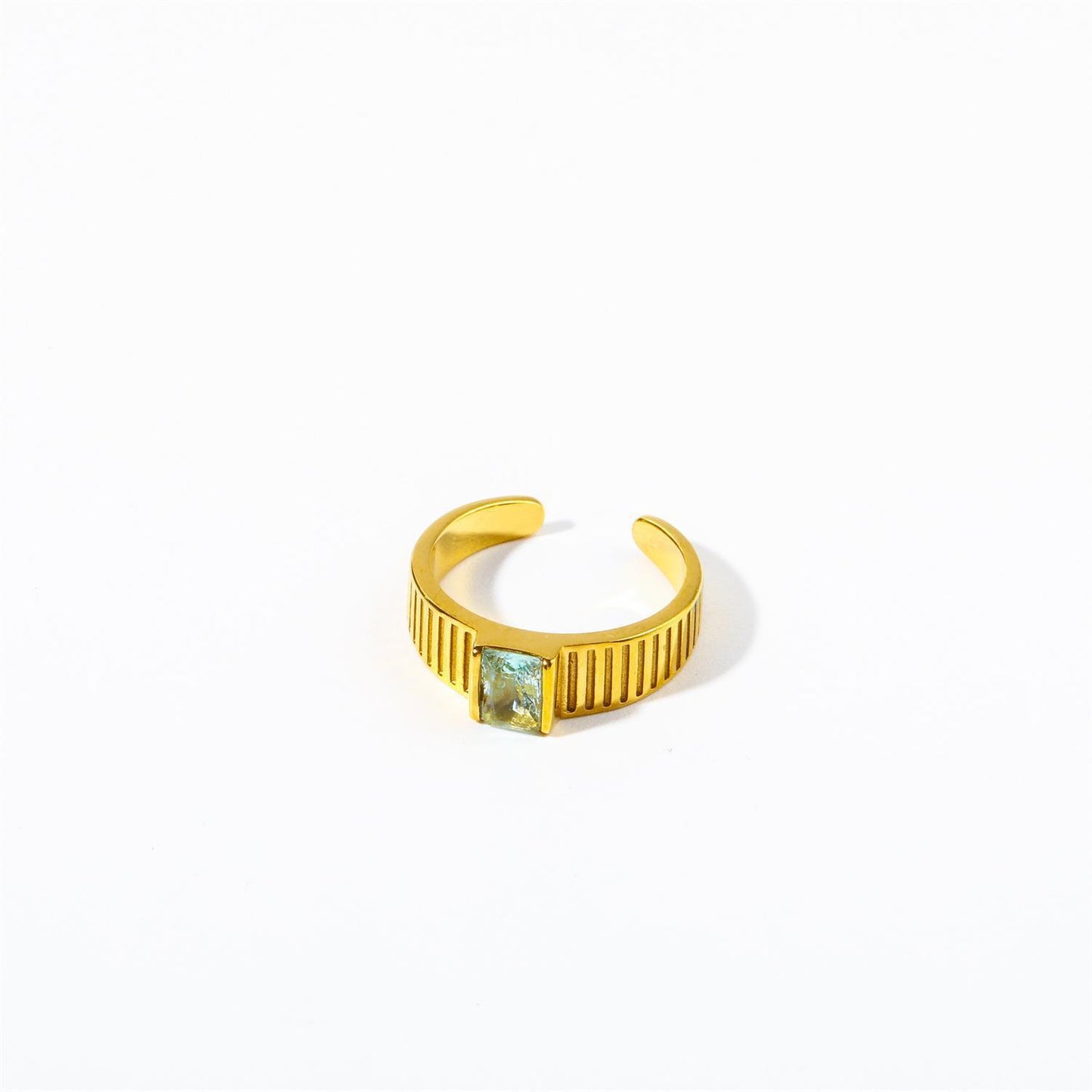 Personalized Geometric Stainless Steel Open Ring with Birthstone Accents for Women