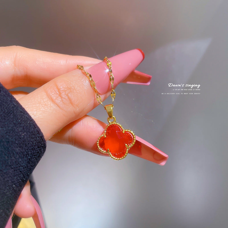 Collar de cadena de acero de titanio con incrustaciones de diamantes de imitación para mujer, estilo minimalista de lujo, con diseño geométrico floral