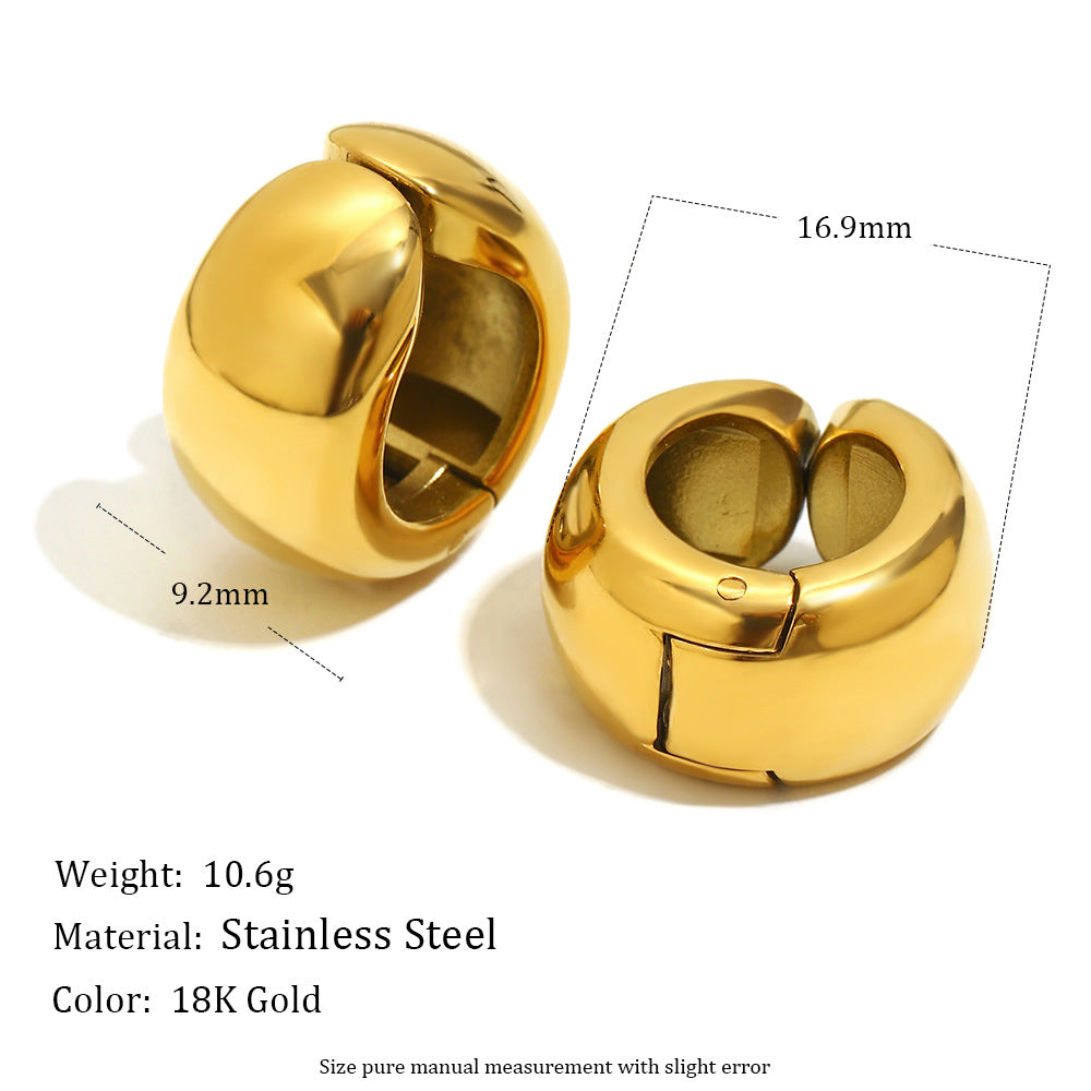 Fashionable Minimalist Geometric Stainless Steel Ear Clips for Women with 18K Gold Plating