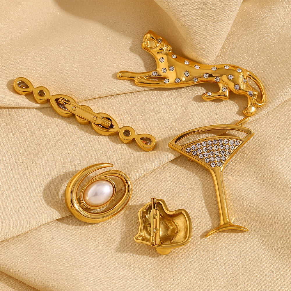 Broche de perlas con forma de concha, chapado en oro de 18 quilates, de acero inoxidable geométrico minimalista