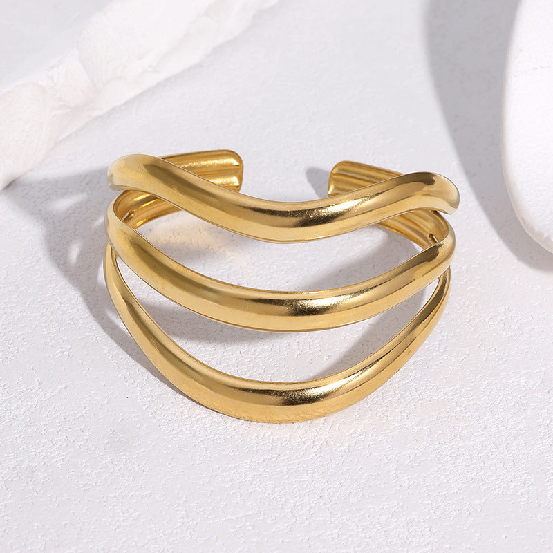 Minimalist Geometric Stainless Steel Open Cuff Bracelet for Women