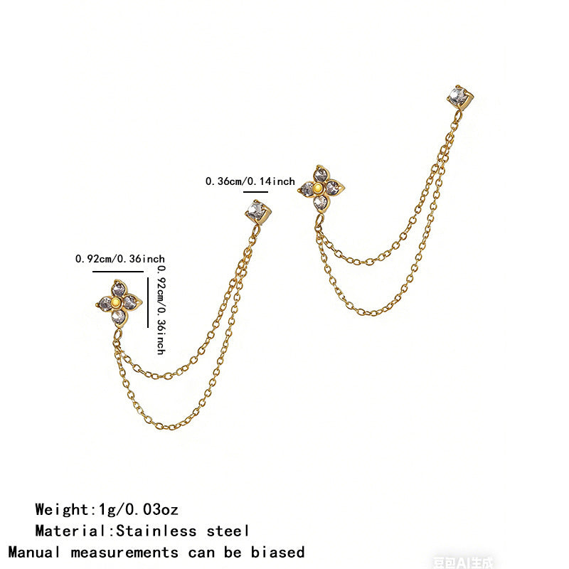 Sweet Floral Cubic Zirconia Plated Stainless Steel Tassel Earrings for Women