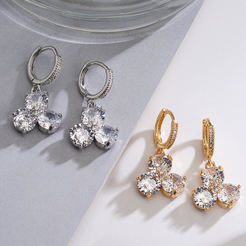 Fashionable Minimalist Floral Geometric Copper Earrings with Real Gold Plating and Zircon for Women