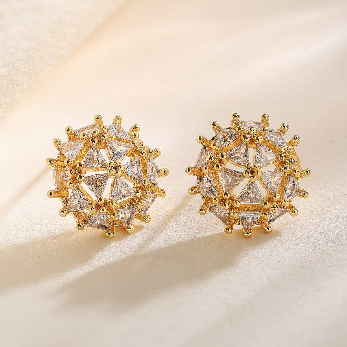 Minimalist Geometric Copper Stud Earrings with Micro-Pave Zirconia for Women