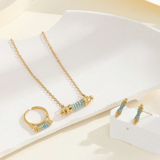 Conjunto de collar con colgante minimalista con incrustaciones acrílicas en forma de cintura y diseño floral, chapado en aleación para mujer