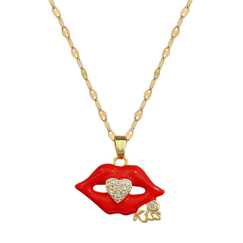 Luxury Sweet Geometric Titanium Steel Necklace with Cubic Zirconia and Brass Pendant for Unisex