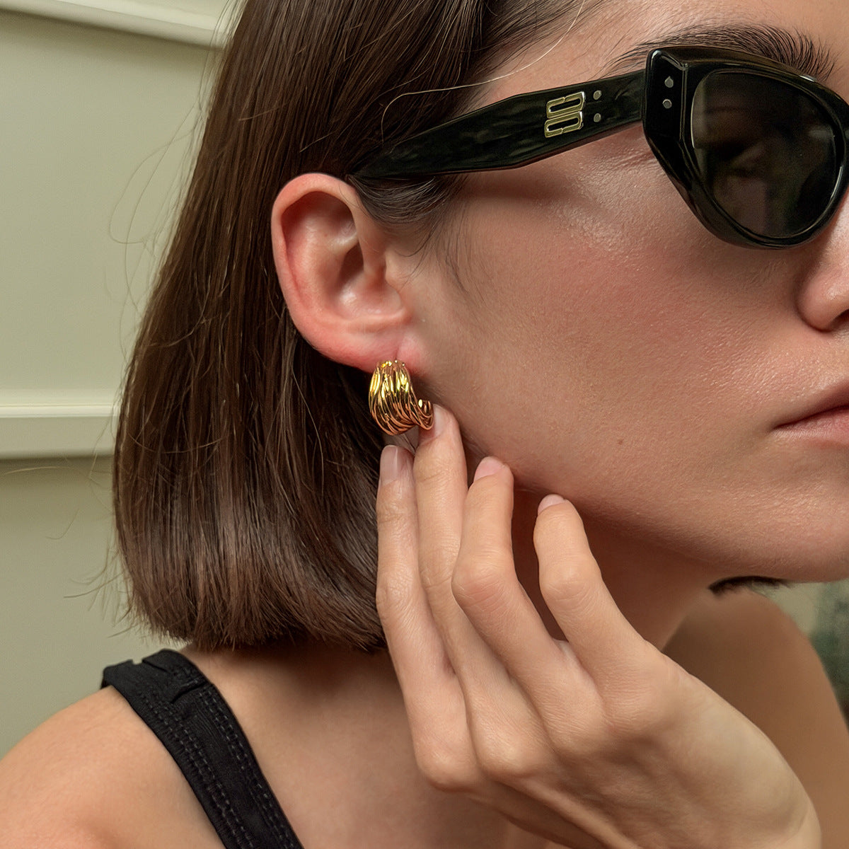 18K Gold Plated Geometric C-Shape Stainless Steel Earrings for Women