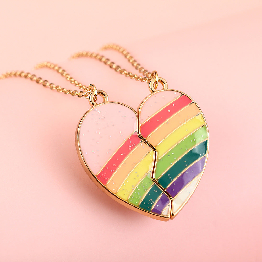 Collar con colgante de dinosaurio de dibujos animados para niños y adultos con cierre magnético, diseño de animal en forma de corazón de aleación, acabado esmaltado, estilo de cadena cruzada
