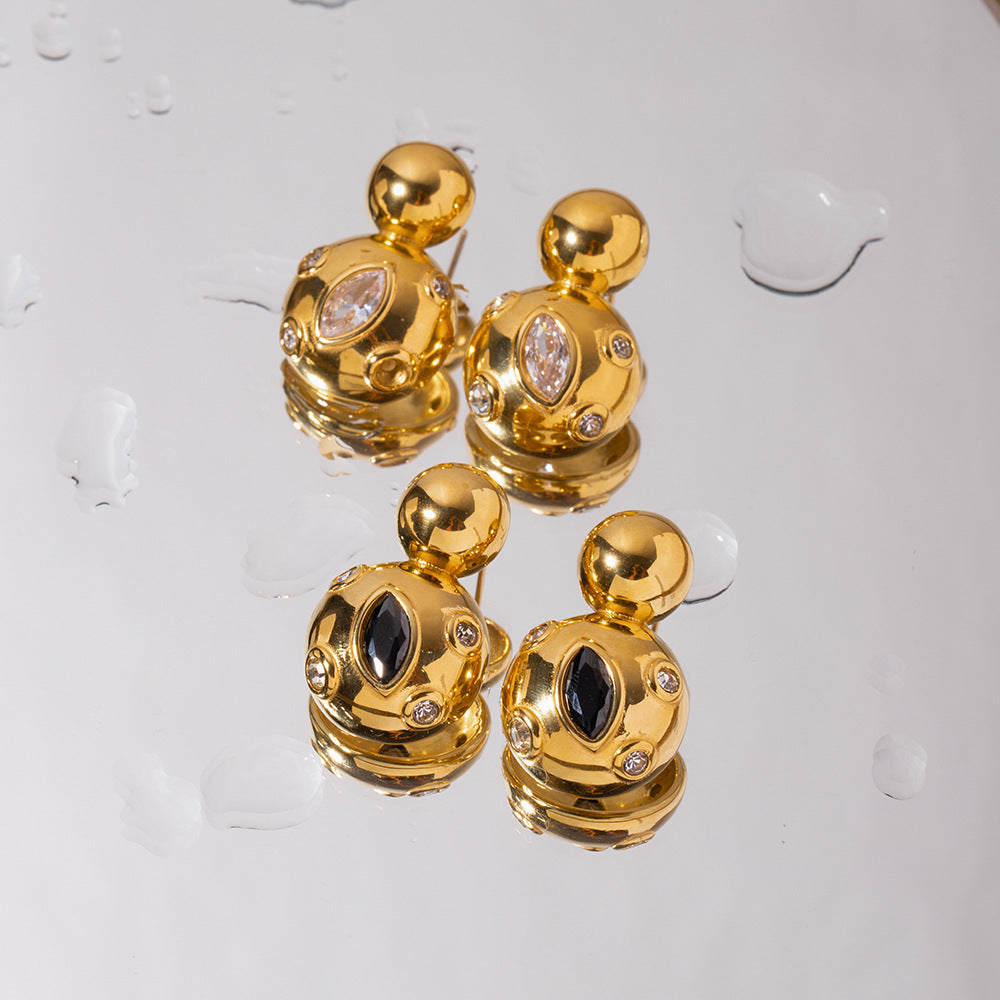Pendientes colgantes redondos de doble capa geométricos de acero inoxidable chapados en oro de 18 quilates estilo Ins para mujer