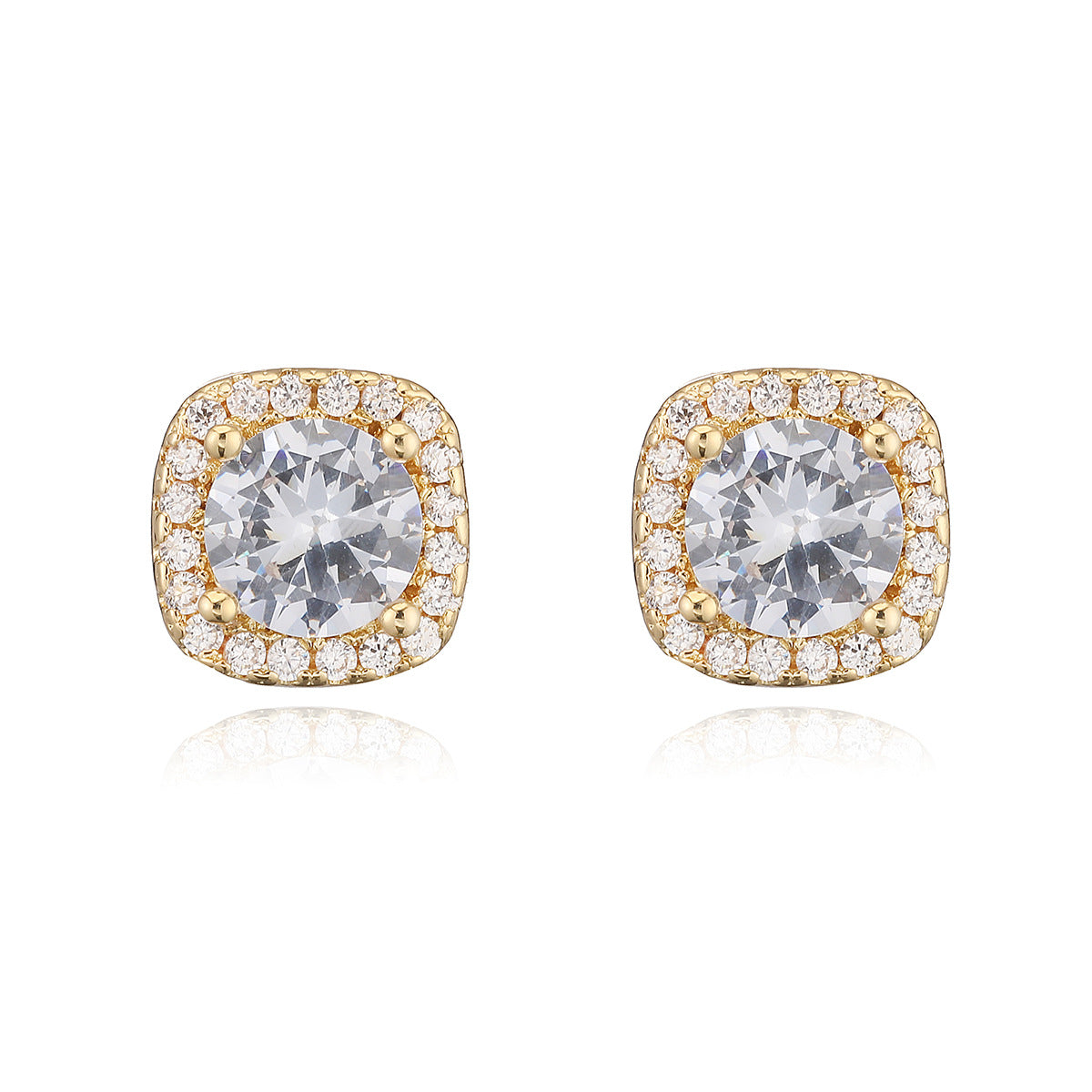 Minimalist Geometric Copper Earrings with 18K Gold Plating and Micro-Pavé Zirconia for Women