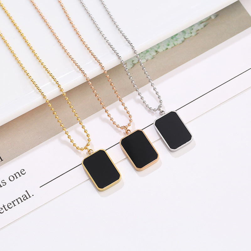 Minimalist Geometric Black Square Pendant Necklace for Women in Titanium Steel with Plated Finish