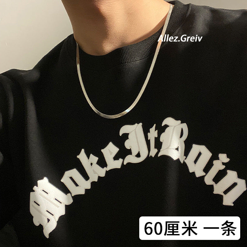 Collar de cadena minimalista de acero de titanio con hoja para hombres y mujeres, estilo hueso de serpiente pulido, joyería unisex de estilo urbano