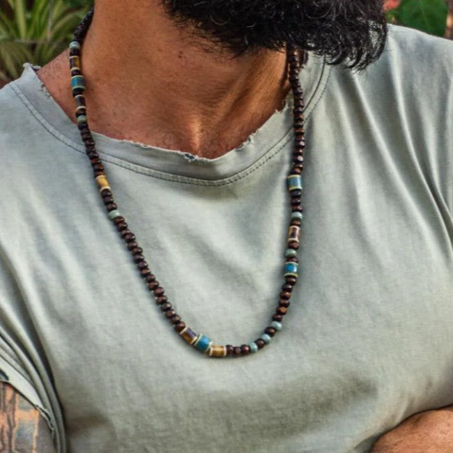Bohemian Vintage Men's Geometric Wood Beaded Necklace