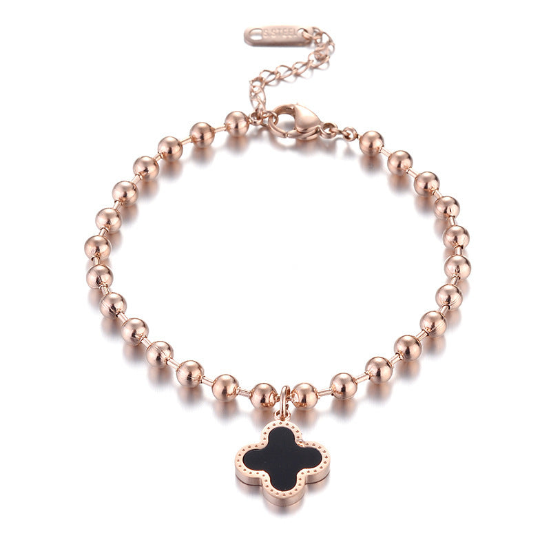 Minimalist Four-Leaf Clover Pendant Bracelet for Women in Titanium Steel with Plated Finish