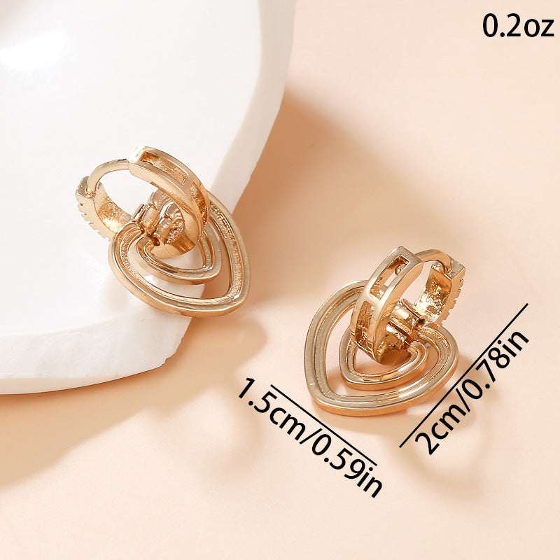 Pendientes de Cobre de Doble Capa con Forma de Corazón, Minimalistas de Lujo, con Baño de Oro de 18K e Incrustaciones de Pedrería para Mujer