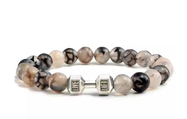 Fashion Matte Plated Alloy Beaded Bracelet Unisex Elastic Yoga Energy Bangle