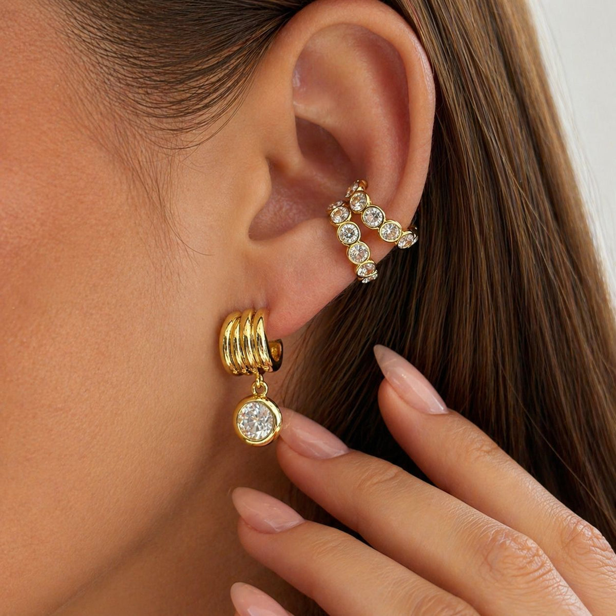 Luxury Geometric Round Stainless Steel PVD Micro Inlaid Cubic Zirconia Earrings for Women