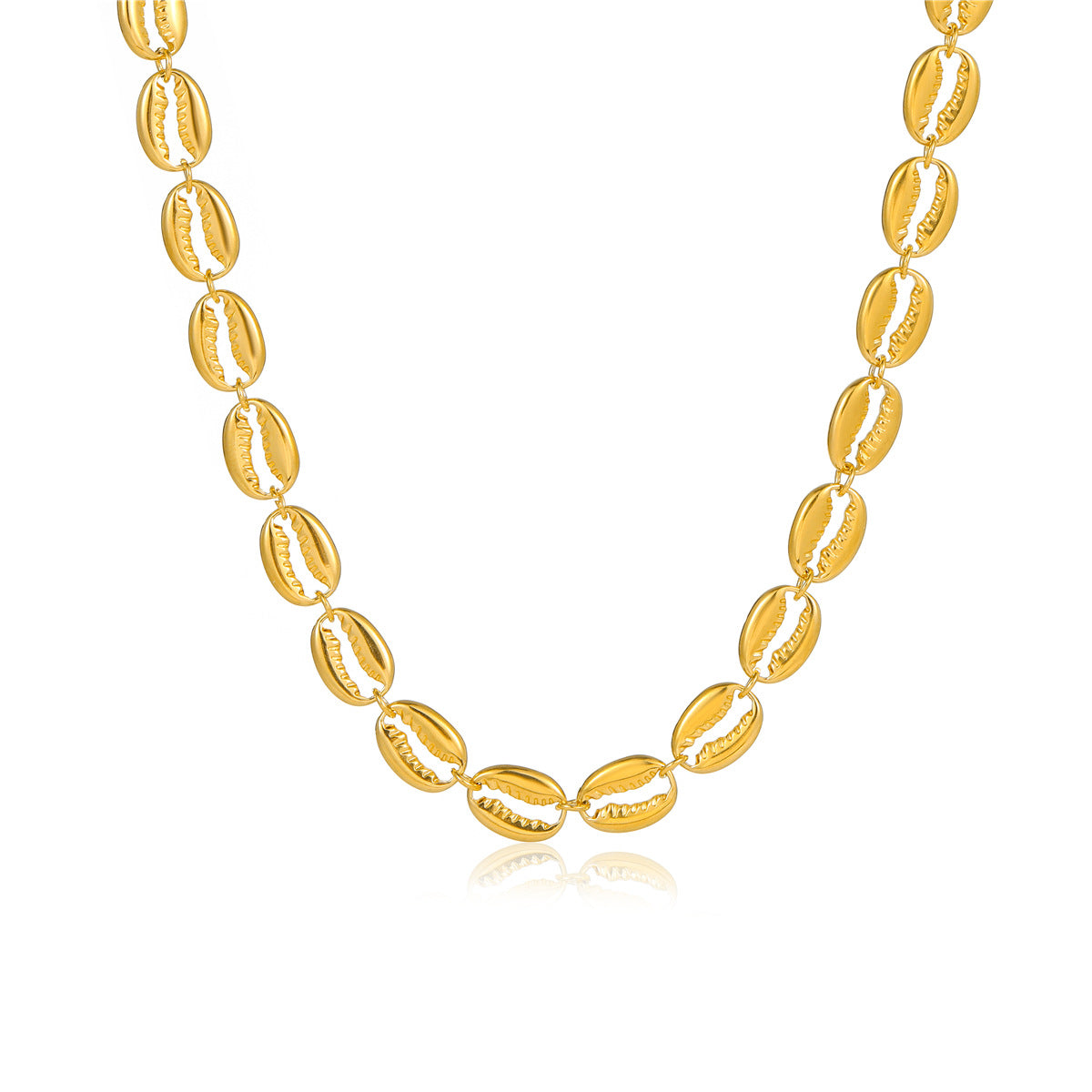 Collana Elegante Minimalista Vintage Ovale Cava in Acciaio Inossidabile Placcato Oro 18K