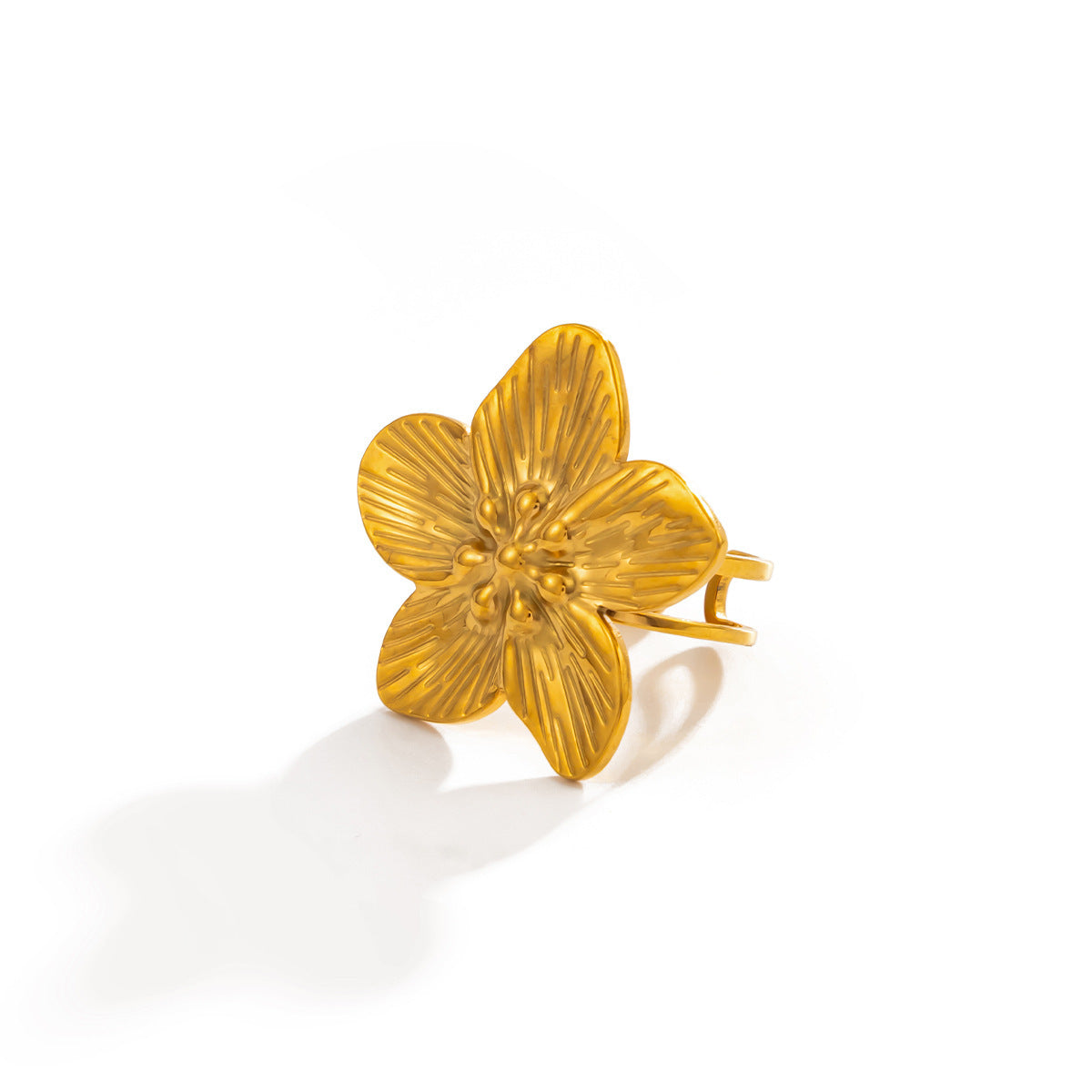 18K PVD Gold Plated Stainless Steel Floral Geometric Open Ring for Women