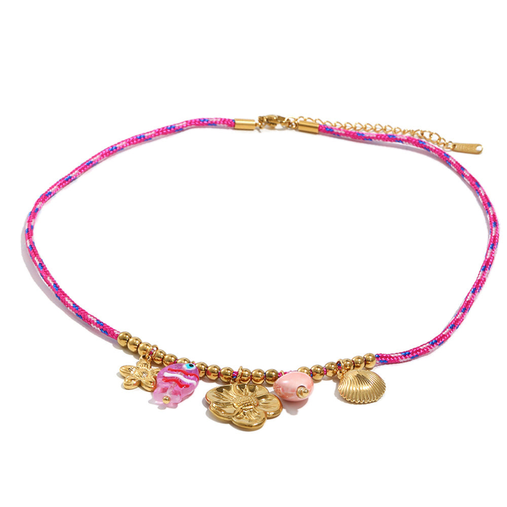 Collana con Pendente Geometrico a Fiore e Bordi Ondulati, Placcata Oro 18K, in Acciaio Inossidabile, Stile Retrò Minimalista da Donna