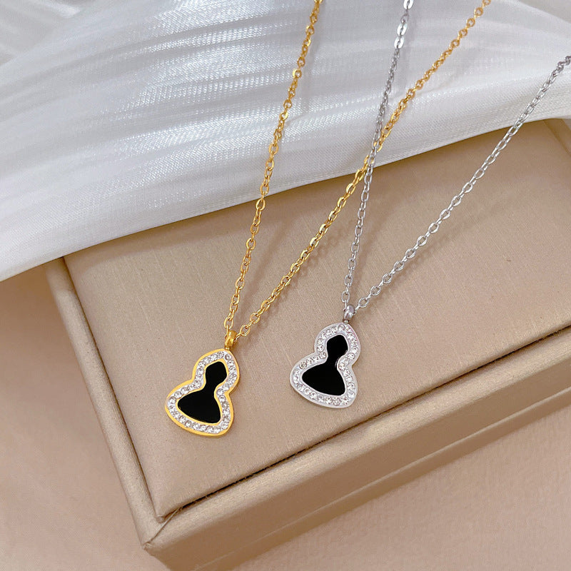 Minimalist Gourd-Shaped Full Rhinestone Titanium Steel Necklace for Women, Gold Plated Clavicle Chain