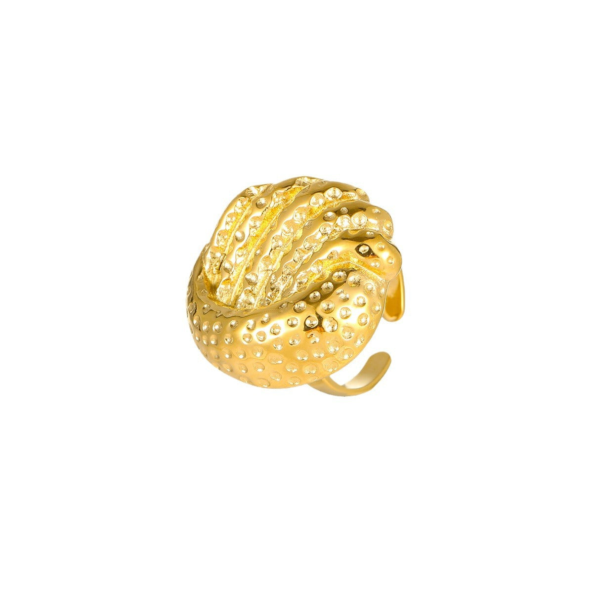 Anillo vintage de acero de titanio con textura geométrica minimalista y acabado chapado para mujer
