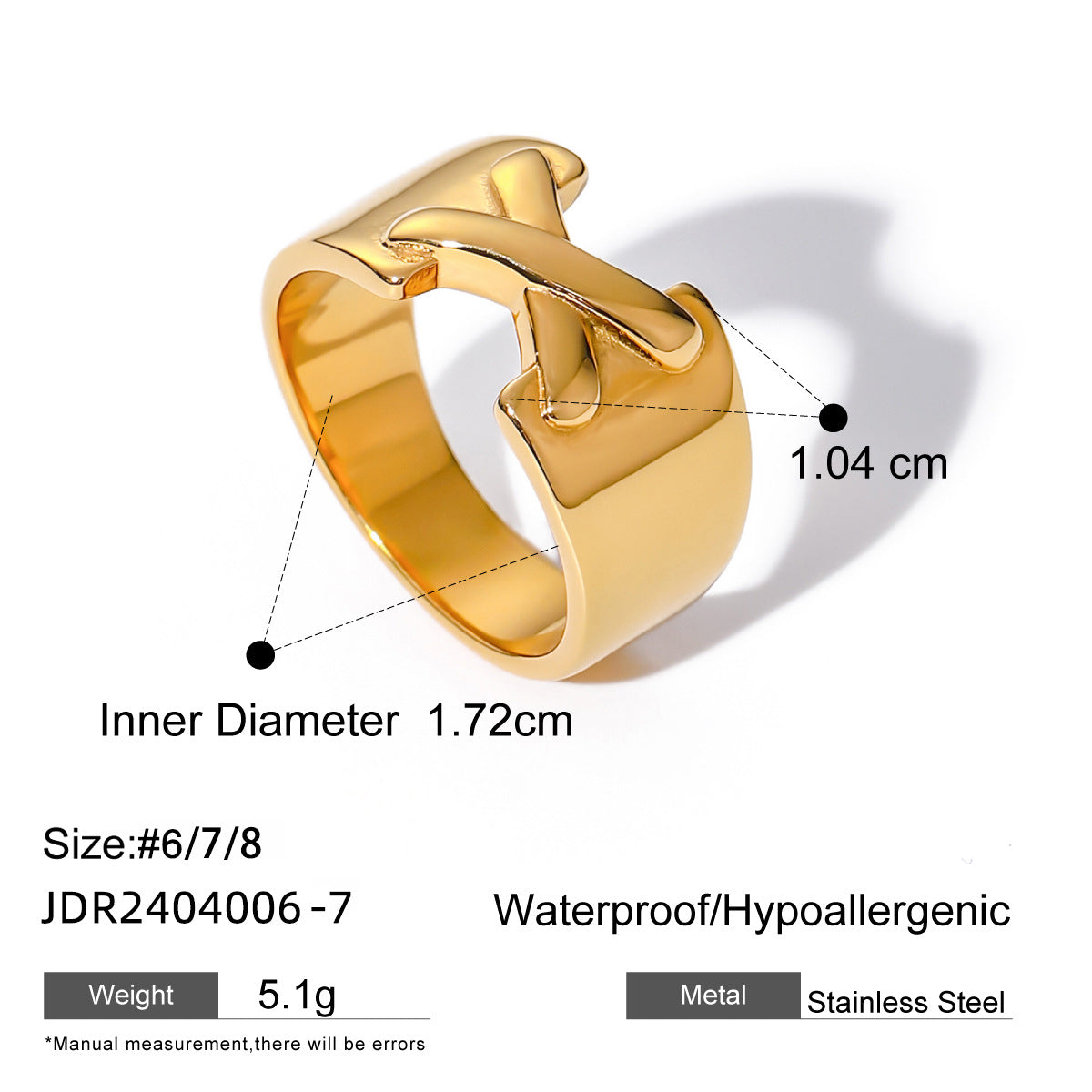 Luxury Geometric Letter Stainless Steel Ring PVD Gold Plated for Women
