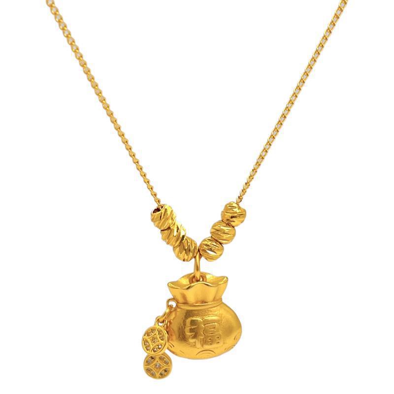 Collana Geometrica Minimalista a Forma di Borsa per Soldi in Acciaio al Titanio con Ciondolo in Rame Placcato Oro, Accessorio Moda Elegante e Versatile