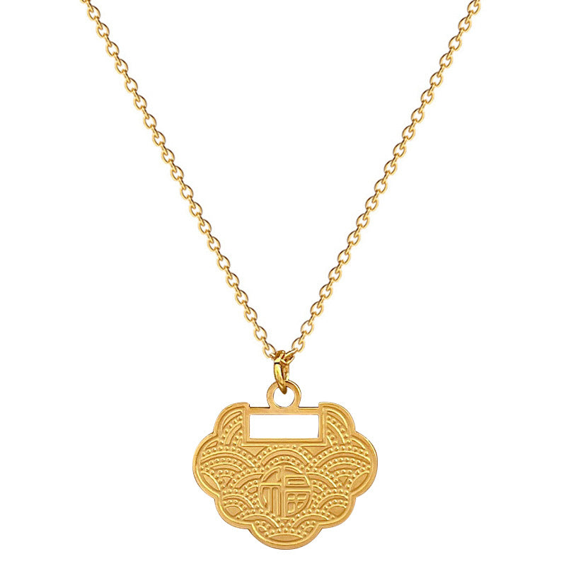 Minimalist Cloud and Fortune Lock Pendant Necklace in Titanium Steel with Gold Plating for Women and Men