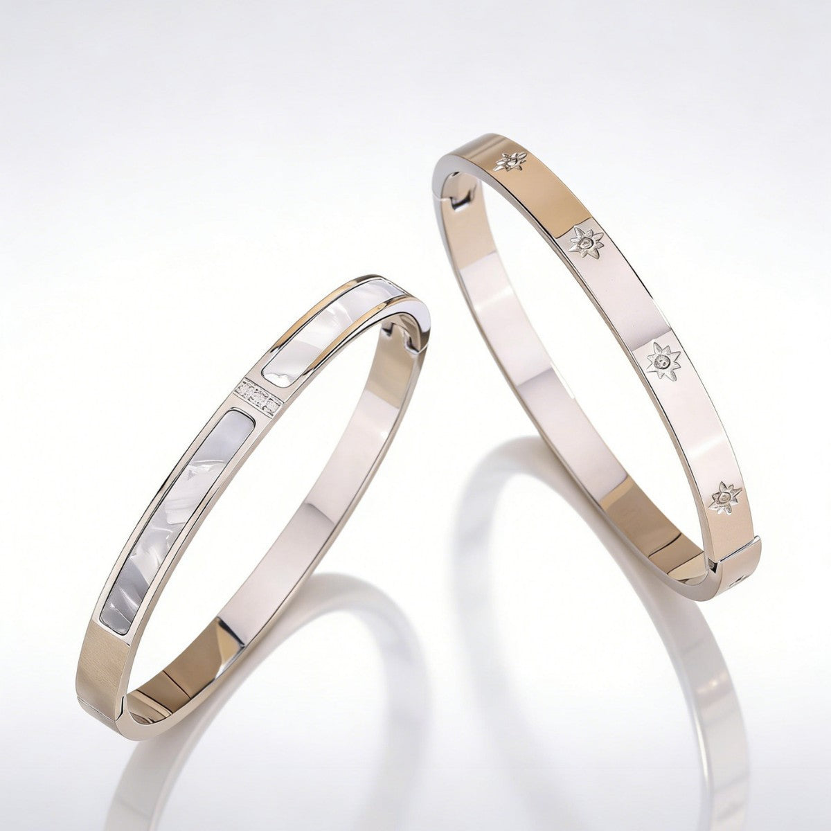 Bracciale di lusso in acciaio inossidabile lucido con stella e zirconi cubici