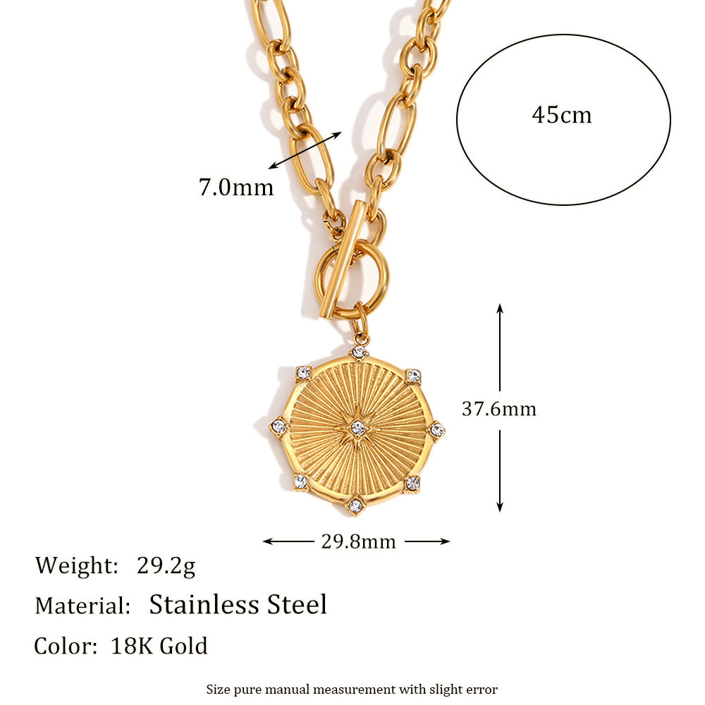 Collana Pendente Ottagramma Geometrico Minimalista da Donna Acciaio Inossidabile con Placcatura Oro 18K e Dettagli Strass