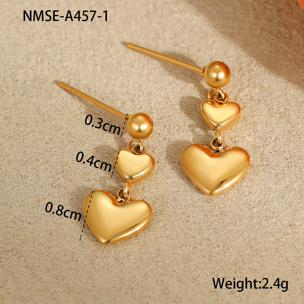 Orecchini da donna minimalisti in acciaio inossidabile lucidato a forma di cuore con placcatura in oro