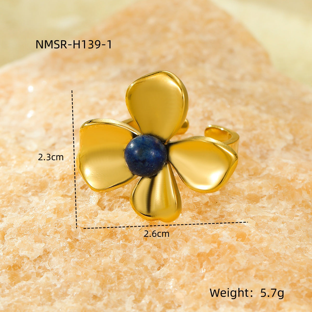 Anillo abierto de acero inoxidable con forma de flor y acabado chapado, de moda para mujer