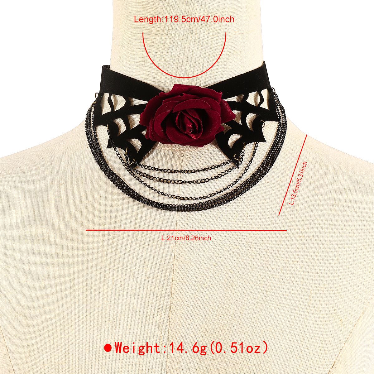 Collar con colgante de rosa floral para mujer, dulce y atrevido, para Halloween, con colgante de tela de terciopelo y cadena con borlas multicapa