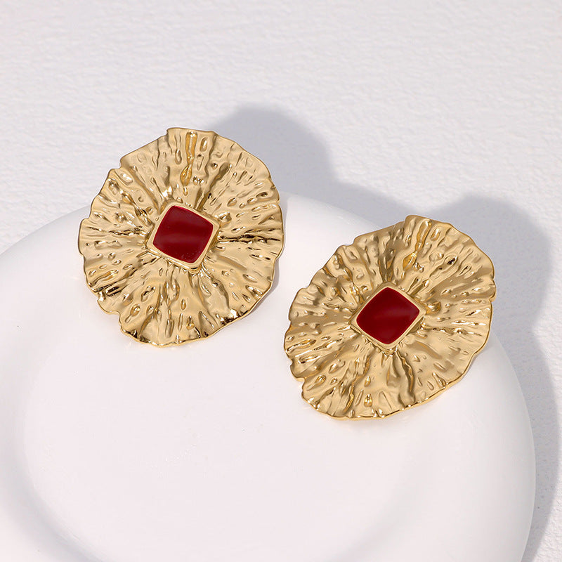 Vintage French-Inspired Geometric Stainless Steel Stud Earrings for Women with Plated Finish