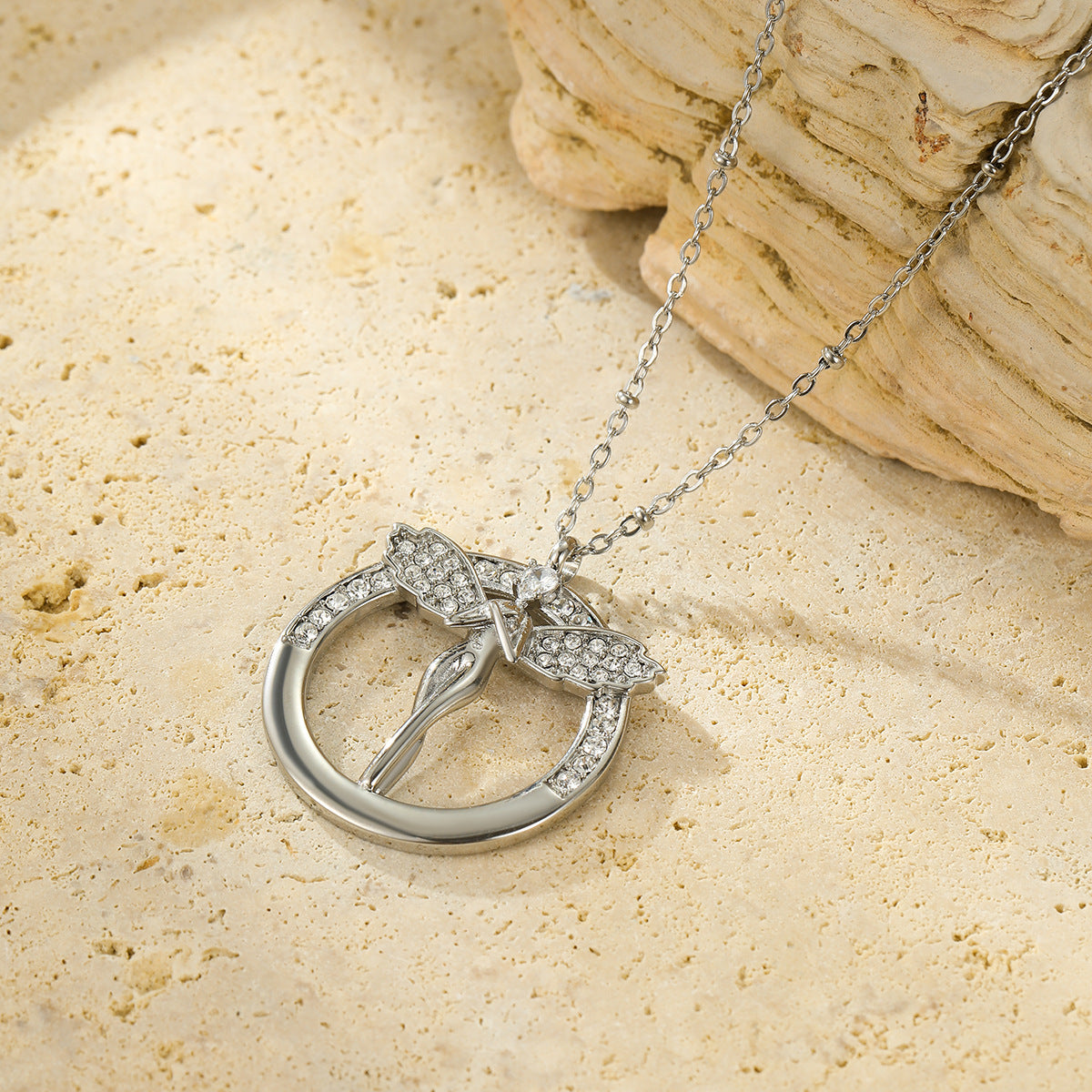 Elegant Angel-Shaped Stainless Steel Pendant Necklace with Zircon Inlay for Women, Plated Luxury Clavicle Chain