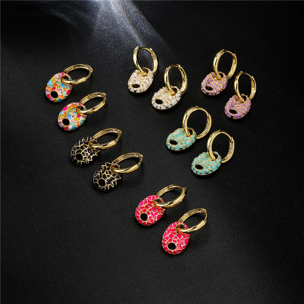 Colorful Drip Oil Geometric Gold Plated Brass Earrings for Women