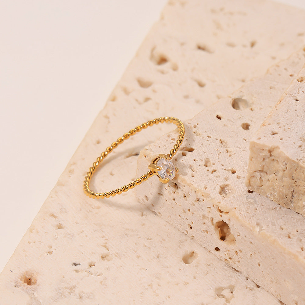 Anello Elegante Minimalista Quadrato in Acciaio Inossidabile con Intarsio in Zirconia per Donna Gioielli Geometrici